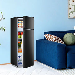Mini Refrigerator with Top Freezer 66 Liter Dual Door Small Refrigerator with 7-Level Adjustable Thermostat for Office, BLACK