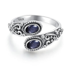 925 Vintage Silver Ring with Natural Moonstone 6*8mm Adjustable Rings