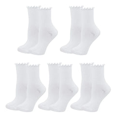 1/5 Pairs Women Ruffle Frilly Socks Black White Novelty Funny Ankle Socks Cute Solid Breathable Fashion Crew Socks