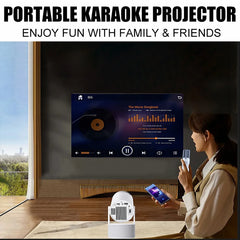 Portable Karaoke Projector with 2 Wireless Microphones Home Theater Movie Projector 180" Large Screen 180° Adjustable Angle Dual Band WiFi6 Bluetooth 5.0 Screen Mirroring Mini Outdoor Projector for Family Party