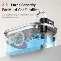 ROJECO 3.2L Stainless Steel Cat Water Fountain Wireless Sensor Smart Automatic Dog Water Dispenser Drinking Fountain 4000mAh
