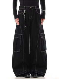 2026 Cyber Y2K Streetwear Black Baggy Women's Cargo Jeans Pants For Woman Clothing Wide Leg Gothic Punk Loose Fit Denim Trousers
