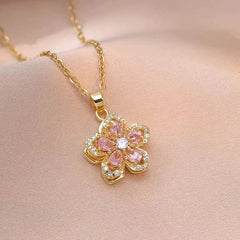 Shiny Romantic Flower Pendant Necklace For Women Golden Plated Rotatable Flowers Choker Girls Wedding Party Jewelry