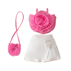 Summer Baby Childrens Clothes Set 0-4Y 3D Flower Camisole+Bow Shorts+Bag 3Pcs Trendy Girls Suit Kid's Culotte Girls Skirt Outfit