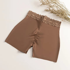 Giczi New Women's Lace Trim Panties Satin Seamless Safety Shorts Anti-Exposure Underwear Tummy Control Shaping Breathable Boxers
