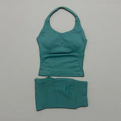 2 Pieces Shorts Yoga Set Women Backless Halter Tops High Waist Seamless Shorts Gym Suit Fitness Sportswear Workout Sets