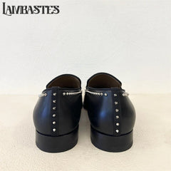 Trimmed Studded Leather Mens Loafers Metal Rivet Slip on Shoes Polished PU Leather Men's Formal Dress Shoes Customizable Colors