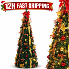 Pre Decorated Foldable Christmas Tree Artificial PVC Xmas Tree 5FT 6FT 7FT with Ornaments Space Saving Design LED Light Option
