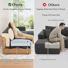 103" Sectional Couch, Locked-in Modular Sectional Sofa, Wood Frame Couches for Living Room, 22" Deep Seat L Shaped, Custom