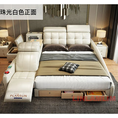 Ultimate Tech Smart Genuine Leather Bed with Massage Chair, Speaker, Air Purifier & USB – Luxury Multifunctional Platform Bed