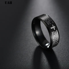 UAH Fashion 316L Stainless Steel rings for men and women Bible Lord's Prayer Cross Rings Punk Fashion Men Gift Jewelry Rings