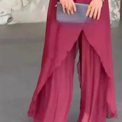 Women Two Piece Sets Pant Set Irregularity Round Neck Full Sleeve Tops Shirt Solid Splice Casual Loose Wide Leg Long Pants