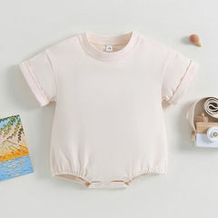 Baby Boy Girl Solid Color Short Sleeve Bubble Romper Oversized T-Shirt