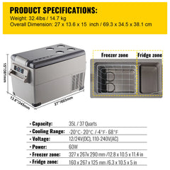 SucceBuy 20L 22L 35L 45L 55L Car Refrigerator Mini Fridge Freezer Portable Compressor Cooler DC 110-240V Ice Box for Camping