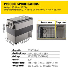 SucceBuy 20L 22L 35L 45L 55L Car Refrigerator Mini Fridge Freezer Portable Compressor Cooler DC 110-240V Ice Box for Camping
