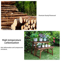 3 Tier Wood Plant Stand Vertical Plant Dislay Shelf In/Ourdoor Plant Rack Balcony Living Room Garden Organizer Plants Holder