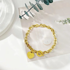 1pc Stainless Steel Bracelet with Heart Pendant, Double Heart OT