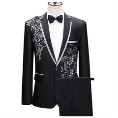 (jacket+pants) Men Fashion Wedding Banquet Party Flower Suits Singer