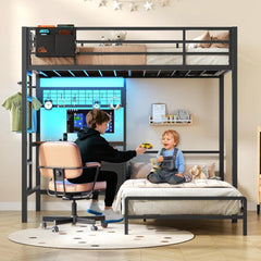 Twin Over Twin Bunk Bed,Built-in Desk & Charging Station & LED Lights with Storage Drawers,Bedroom Furniture, Custom