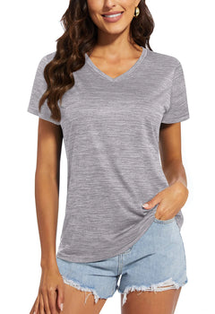 TACVASEN Summer Quick Dry V-Neck T-shirts Womens Short Sleeve Workout T-shirts Athletic Pullover Tops Lightweight Casual Sport T