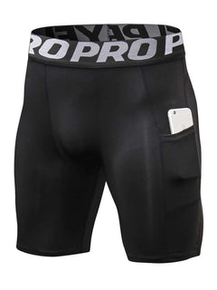 Men's Sports Compression Shorts with Pockets Gym Workout Polyester Boxer Briefs Running Basketball Bike Athletic Short