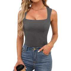 Sexy Slimming T-Shirts for Women Fashion Square Neck Sleeveless Tops Harajuku Tanks Woman Clothes Casual Top Tees Streetwear