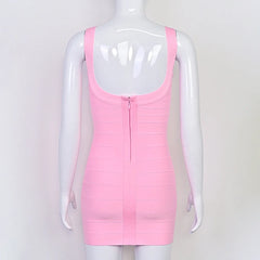 Beaukey New Trendy Pink Ginger Bandage Mini Party Dress Women Quality