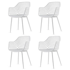Set of 4 Modern Mid-Century White Mesh Dining Chair with Ergonomic Backrest