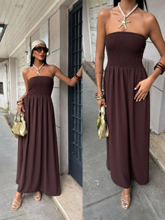 New Summer Fashion Solid Color Off-Shoulder Strapless Waist-Cinching