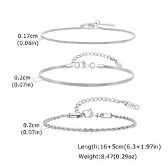 1/2/3pcs Chain Bracelet for, Stainless Steel Twisted Rope Cuban Chain