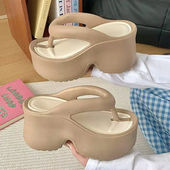 Women's Clip Toe Wedge Flip Flops 2026 Summer Chunky Platform Beach Sandals Woman Thick Sole High Heeled Eva Slippers Slides