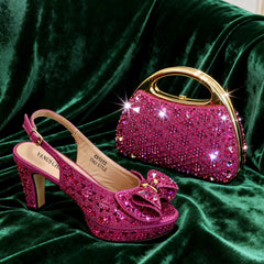 Chic Light Purple Rhinestone Peep-Toe High Heel Sandals and Bag Set for Women –Elegant Italian Party Shoes Perfect for Weddings