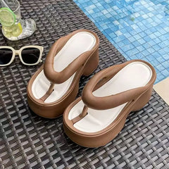 Women's Clip Toe Wedge Flip Flops 2026 Summer Chunky Platform Beach Sandals Woman Thick Sole High Heeled Eva Slippers Slides