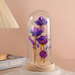 LED Valentine Day Gift For Girlfriend Eternal Rose Light 24K Gold Foil Flower In Glass Cover Mothers Day Wedding Bridesmaid Gift