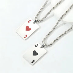 Hip Hop Stainless Steel Poker Card Ace of Spades Necklace For Men Pendant Chain Playing Cards Jewelry Ace of Hearts Necklaces