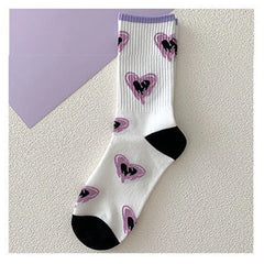Kawaii Love Print Socks Purple Women Socks Female High Beauty In Spring Summer Fried Street Middle Tube Socks Harajuku Medias