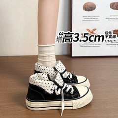 New High Help Canvas Shoes Dots Women's Casual Shoes Woman Vulcanize Sneakers Comfortable Sport Walking Platform Flats Shoes 015