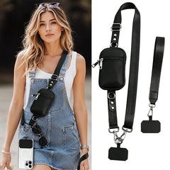 Adjustable Crossbody Phone Bag with Detachable Lanyard Multi-functional Phone Cases RFID Blocking Zipper Wallet for Cards Key ID
