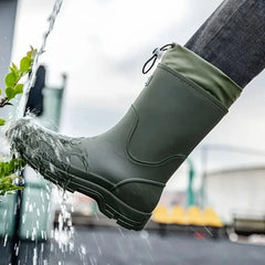 Women Rain Boots Mid Calf Slip Non Shoes Thick Outdoor Garden Work Shoes Durable Plus Size Lady Boots Rubber Waterproof Men