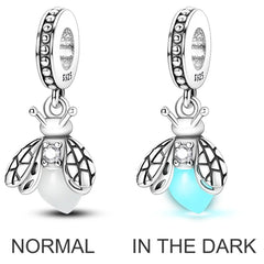 Charms Bead 925 Sterling Silver Pink Butterfly Luminous Firefly Dangle