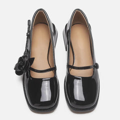 Lacquer Leather Mary Jane Shoes Women Flower Designer Women Shoes Shallow Fashion Square Toe Elegant Chunky Retro Pumps Female