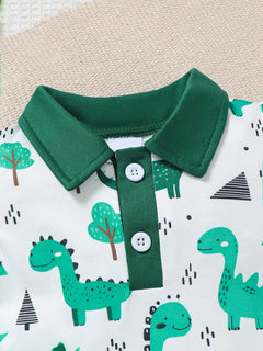 Baby Boy Summer Outfit 2-Piece Set Cartoon Dinosaur Print Polo Short