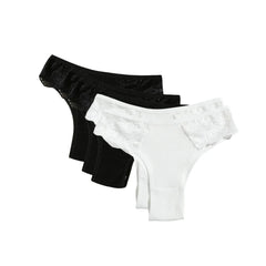5Pcs/Set Women Cotton Panties Floral Lace Side Panel Low Rise Rib Briefs Low Cut Underwear Comfort Sexy Lingerie Daily Bikini