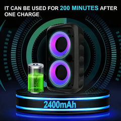Portable Bluetooth Karaoke Speaker 10W Dual Speaker RGB 6 Lighting Effects TWS Stereo 2400mAh Battery With Wired Microphone Phone Holder