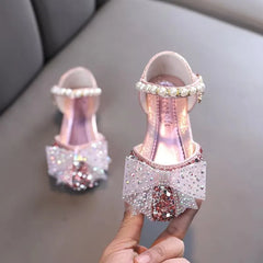 Summer Princess Girls Sandals Sequins Rhinestone Bow Girls Shoes New Baby Perform Prewalker Leather Casual Shoes