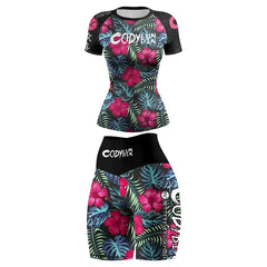 Flower Print Women Rash Guard Gym Clothes MMA Compression Yoga Wear Jiu Jitsu Rashguard T-shirt+Pants Boxing Grappling 4pcs/Sets