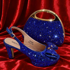 Chic Light Purple Rhinestone Peep-Toe High Heel Sandals and Bag Set for Women –Elegant Italian Party Shoes Perfect for Weddings