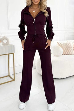 Autumn Casual Solid Sportswear Women Set Fashion Zipper Hooded
