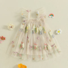 Baby Girl Square Neck Floral Embroidery Lovely Dress Kid Princess