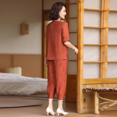 Fake Button T-shirt+pants Summer Embossed Knit Set Women's Fashion Casual Set Short Sleeved Classic Tops 2024 Plus Size Women